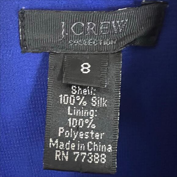 🎁 J. Crew Collection Black and Blue Floral Print Rosette Ruffle Silk Dress 8 - Picture 6 of 6